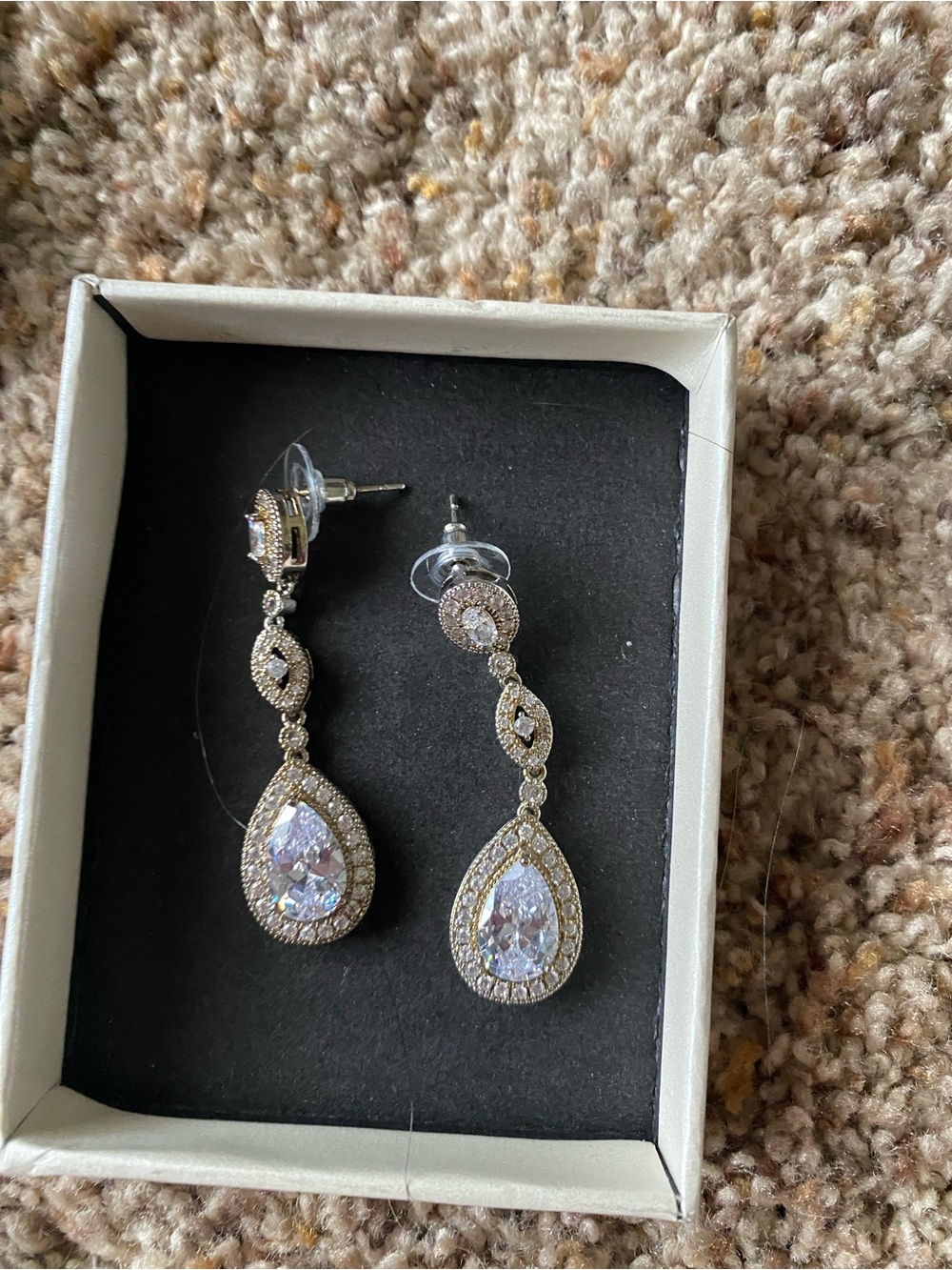 2” long Dainty Teardrop CZ gold and silver Tear Drop Earrings